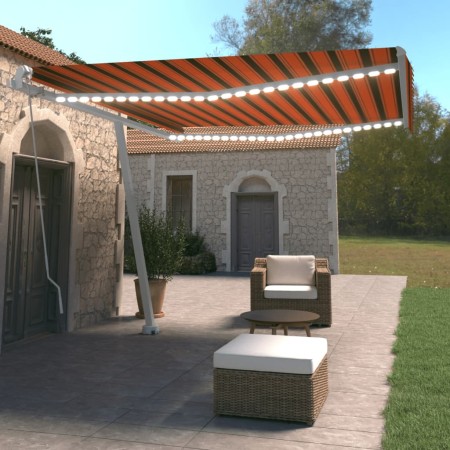 Tenda da Sole Manuale con LED 400x350 cm Arancione e Marrone