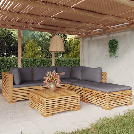 Set Divani da Giardino 6 pz con Cuscini Legno Massello di Teak