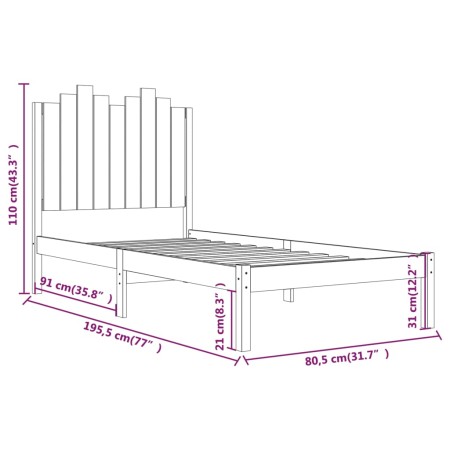 Giroletto in Legno Massello Bianco 75x190 cm Small Single