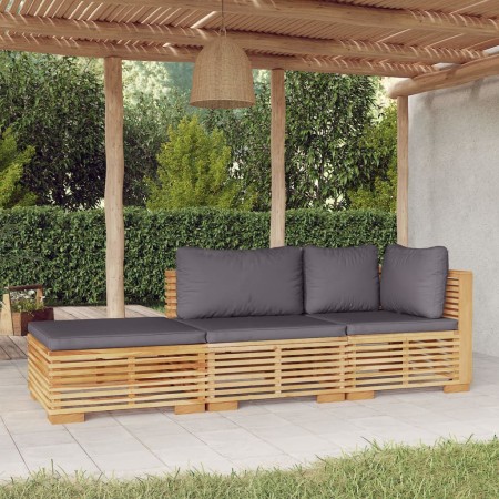 Set Divani da Giardino 3 pz con Cuscini Legno Massello di Teak