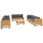 Set Divani da Giardino 9 pz con Cuscini Legno Massello di Teak