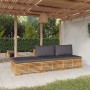 Set Divani da Giardino 3 pz con Cuscini Legno Massello di Teak