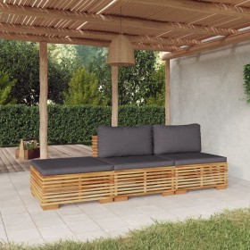 Set Divani da Giardino 3 pz con Cuscini Legno Massello di Teak