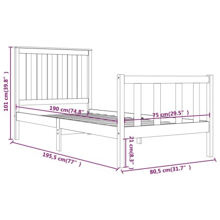 Giroletto in Legno Massello Bianco 75x190 cm Small Single