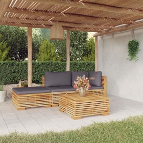 Set Divani da Giardino 4 pz con Cuscini Legno Massello di Teak