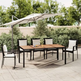 Tavolo da Giardino Piano Legno Nero Polyrattan Massello Acacia