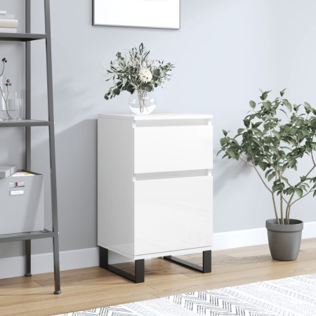 Credenza Bianco Lucido 40x35x70 cm in Legno Multistrato