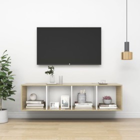 Mobile TV Parete Rovere Sonoma Bianco 37x37x142,5cm Multistrato