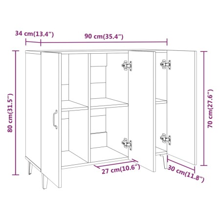 Credenza Bianca 90x34x80 cm in Legno Multistrato