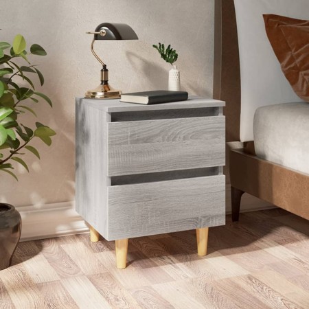 Comodino con Gambe in Legno Massello Grigio Sonoma 40x30x50 cm
