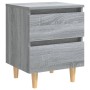 Comodino con Gambe in Legno Massello Grigio Sonoma 40x30x50 cm