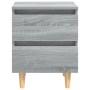 Comodino con Gambe in Legno Massello Grigio Sonoma 40x30x50 cm