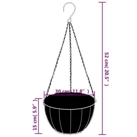 Fioriere Pensili 4 pz Rivestimenti Cocco Nero Ø30x52cm Acciaio