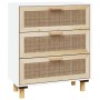 Credenza Bianca 60x30x70 cm Legno Massello Pino Rattan Naturale