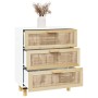 Credenza Bianca 60x30x70 cm Legno Massello Pino Rattan Naturale