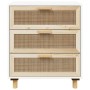 Credenza Bianca 60x30x70 cm Legno Massello Pino Rattan Naturale