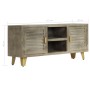 Mobile TV Legno Massello di Mango Grigio e Ottone 110x30x48cm