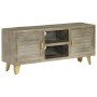 Mobile TV Legno Massello di Mango Grigio e Ottone 110x30x48cm