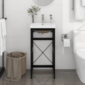 Telaio per Lavabo da Bagno con Lavabo Integrato Nero in Ferro