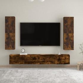 Mobili Porta TV a Parete 2 pz Rovere Fumo 30,5x30x110 cm