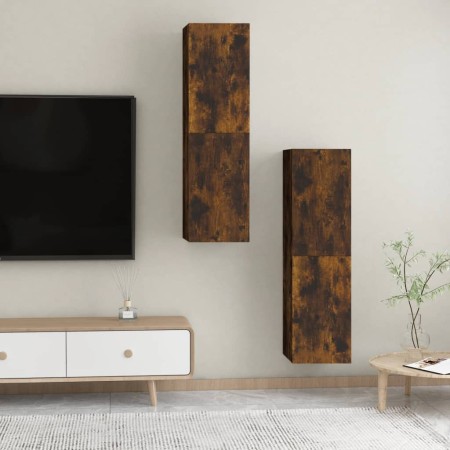 Mobili Porta TV a Parete 2 pz Rovere Fumo 30,5x30x110 cm