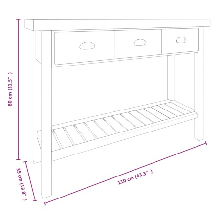 Tavolo Consolle 110x35x80 cm in Legno Massello di Abete