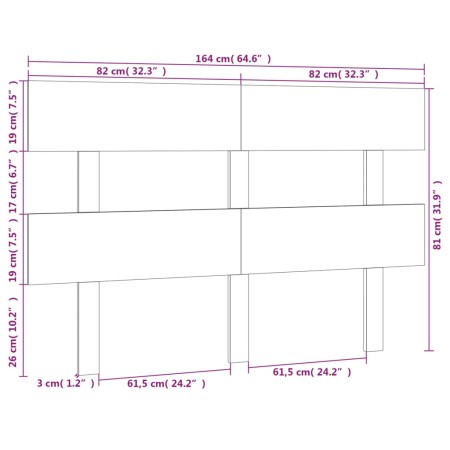 Testiera per Letto Grigia 164x3x81 cm in Legno Massello di Pino