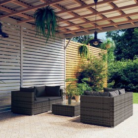 Set Divani da Giardino 5 pz con Cuscini in Polyrattan Grigio