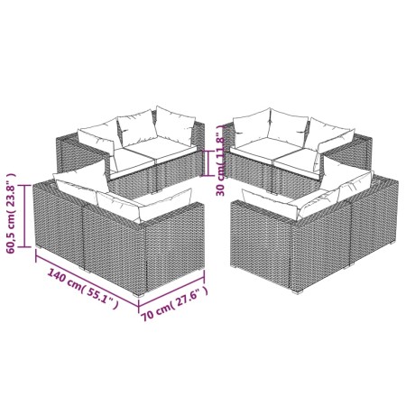 Set Divani da Giardino 8 pz con Cuscini in Polyrattan Marrone