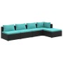 Set Divani da Giardino 5 pz con Cuscini in Polyrattan Nero