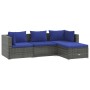 Set Divani da Giardino 4 pz con Cuscini in Polyrattan Grigio