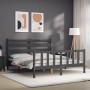 Giroletto con Testiera Grigio King Size in Legno Massello