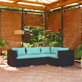 Set Divani da Giardino 4 pz con Cuscini in Polyrattan Nero