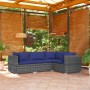 Set Divani da Giardino 4 pz con Cuscini in Polyrattan Grigio