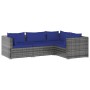 Set Divani da Giardino 4 pz con Cuscini in Polyrattan Grigio