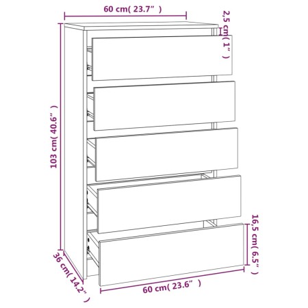 Cassettiera Bianca 60x36x103 cm in Legno Multistrato