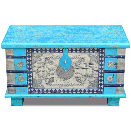 Baule Blu Legno di Mango 80x40x45 cm