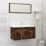 Set Mobili da Bagno 2 pz Rovere Fumo in Legno Multistrato