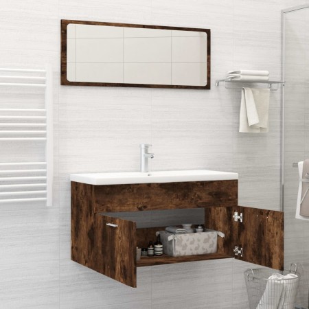 Set Mobili da Bagno 2 pz Rovere Fumo in Legno Multistrato