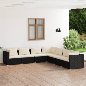 Set Divani da Giardino 7 pz con Cuscini in Polyrattan Nero