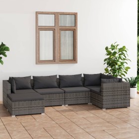 Set Divani da Giardino 6 pz con Cuscini in Polyrattan Grigio