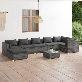 Set Divani da Giardino 8 pz con Cuscini in Polyrattan Grigio