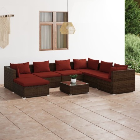 Set Divani da Giardino 8 pz con Cuscini in Polyrattan Marrone