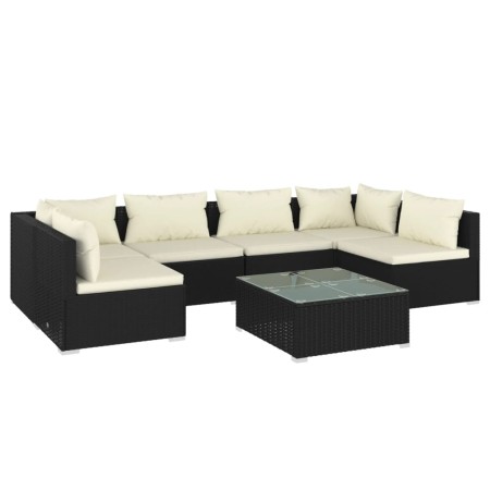 Set Salotto da Giardino 7 pz con Cuscini in Polyrattan Nero