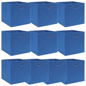 Scatole Portaoggetti con Coperchi 10pz Blu 32x32x32 cm Tessuto