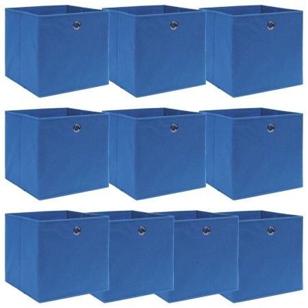 Scatole Portaoggetti con Coperchi 10pz Blu 32x32x32 cm Tessuto