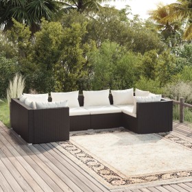 Set Mobili da Giardino 6 pz con Cuscini in Polyrattan Nero