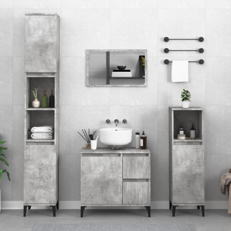 Armadietto Bagno Grigio Cemento 30x30x100 cm Legno Multistrato