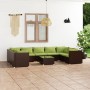 Set Divani da Giardino 10 pz con Cuscini in Polyrattan Marrone