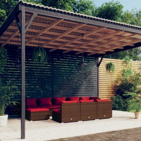 Set Divani da Giardino 10 pz con Cuscini in Polyrattan Marrone